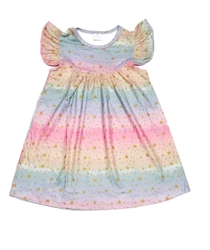 Rainbow Star Milk Silk Flutter Dress
