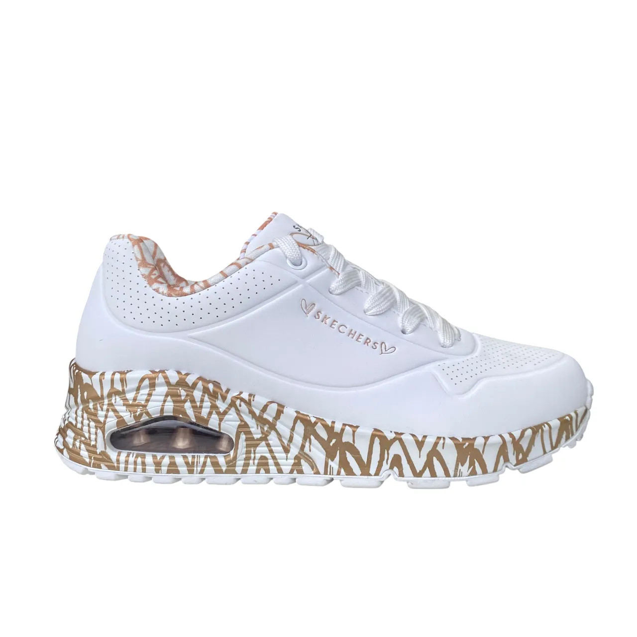 Skechers scarpa sneakers da donna x JGoldcrown Uno Loving Love 155506/WTRG bianco-rosa oro
