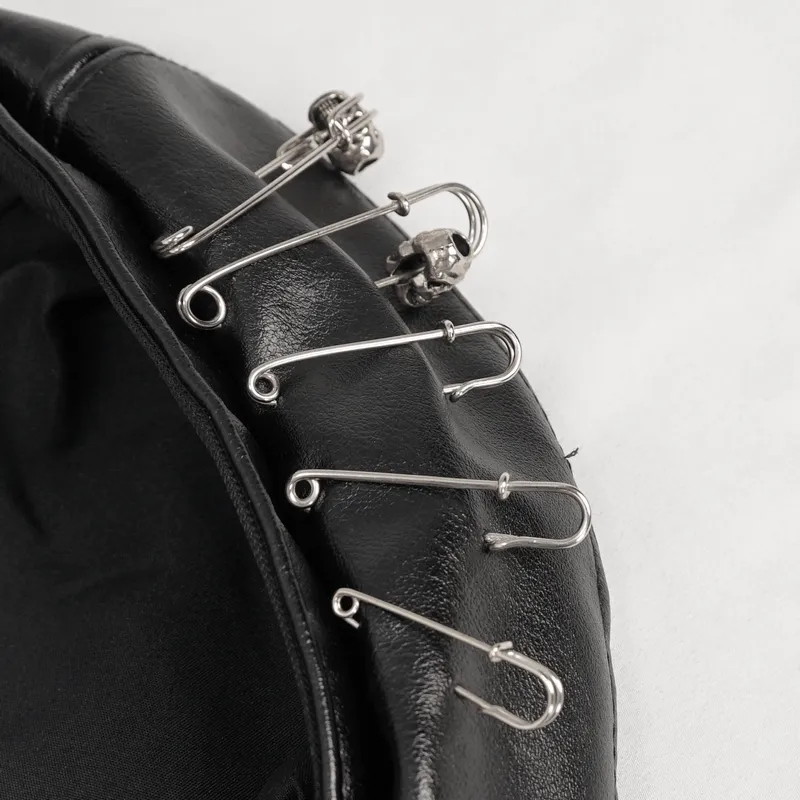 Stylish Faux Leather Beret Hat with Pins Decoration / Gothic Punk Round Hat for Women