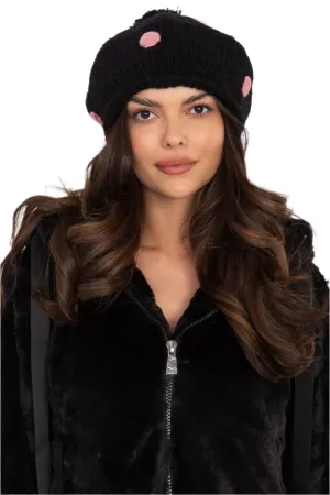 TEEK - Black Dotted Pom Pom Knitted Cap