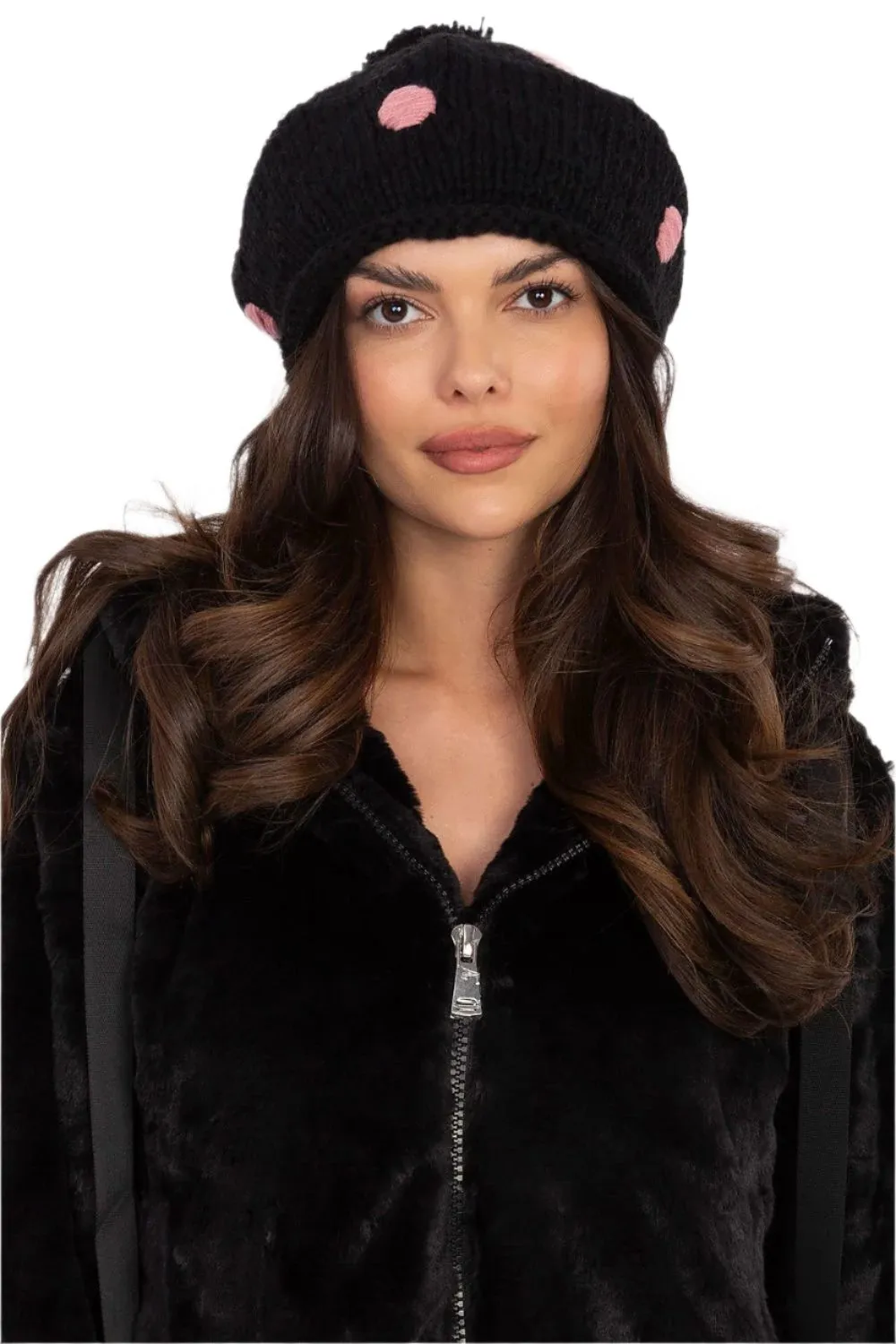 TEEK - Black Dotted Pom Pom Knitted Cap