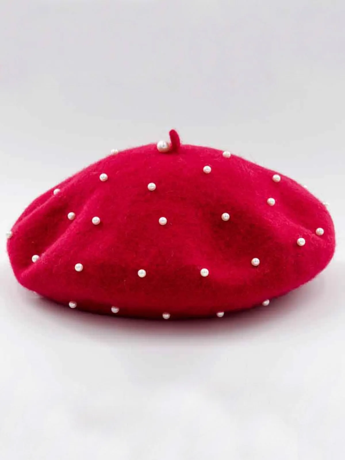 Tres Chic Pearl-Embellished Wool Beret