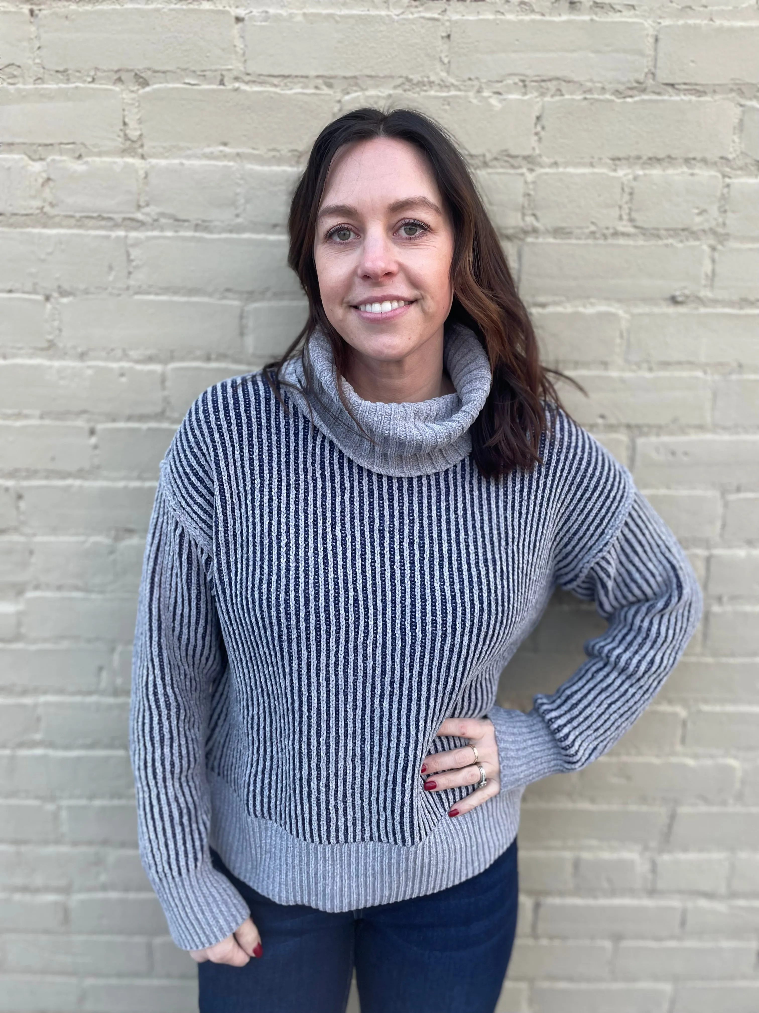 Two-Tone Chenille Turtleneck Sweater