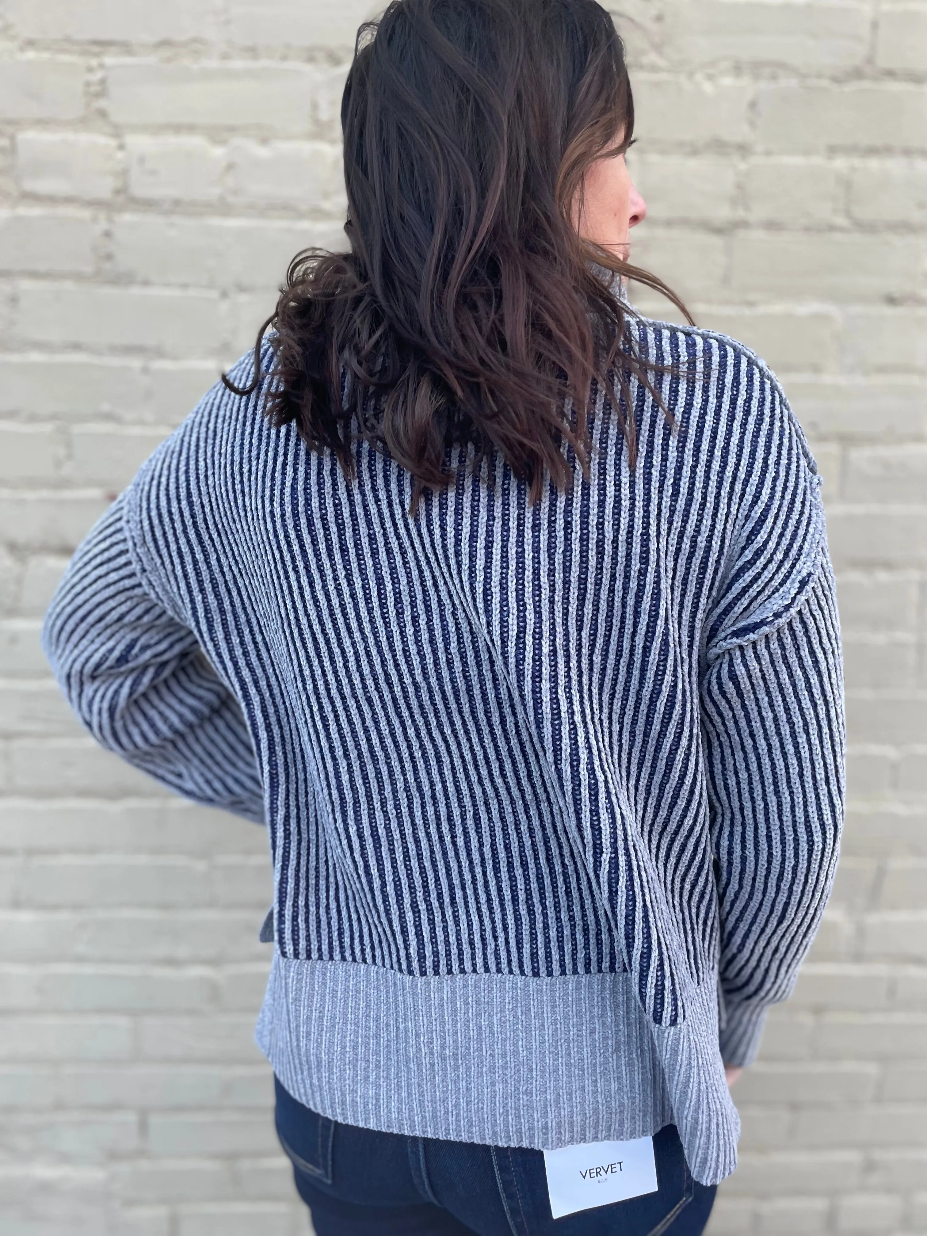 Two-Tone Chenille Turtleneck Sweater
