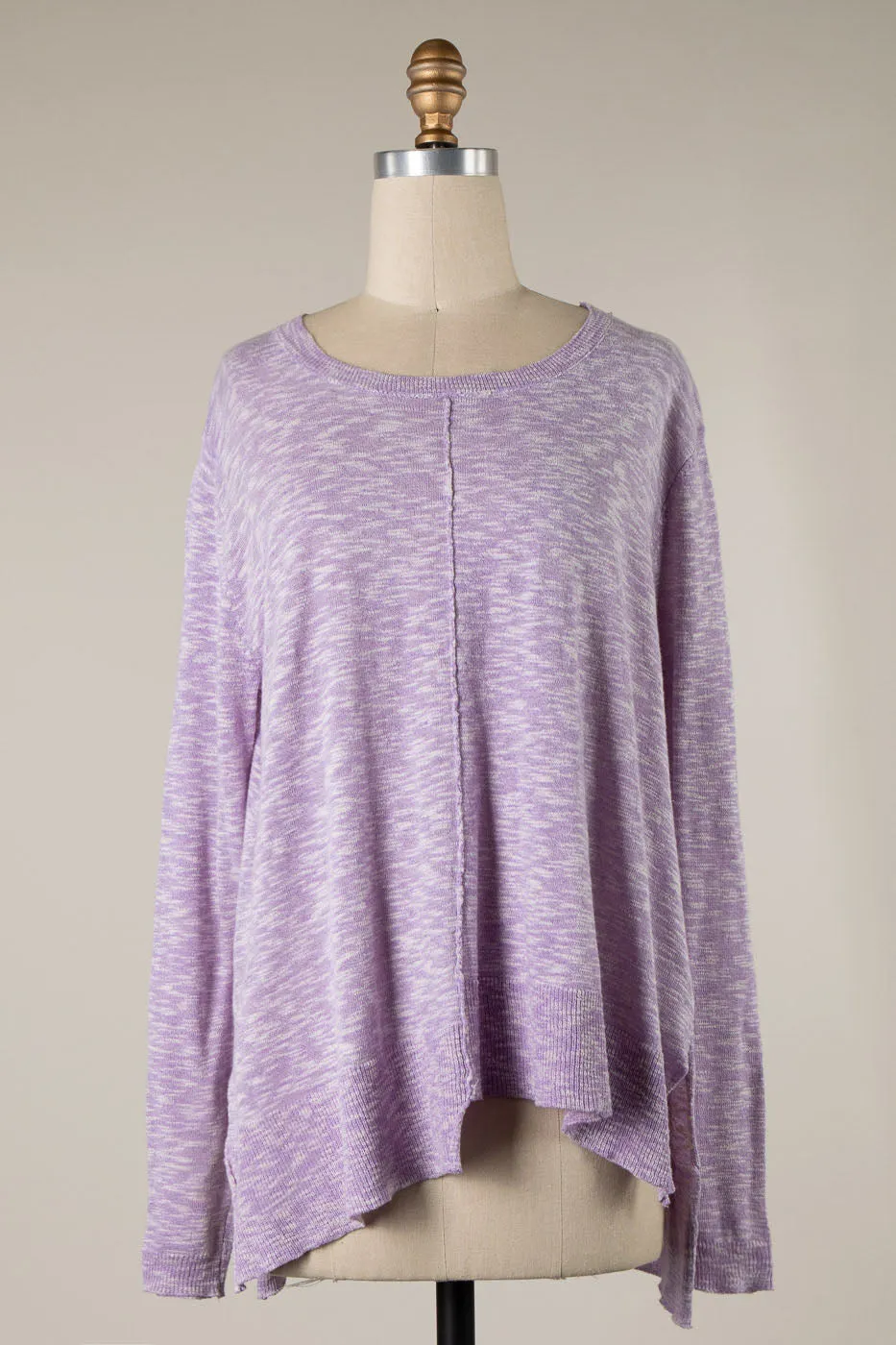 TWO TONED ROUND NECK UNEVEN HEM KNIT SWEATER 1 PACK