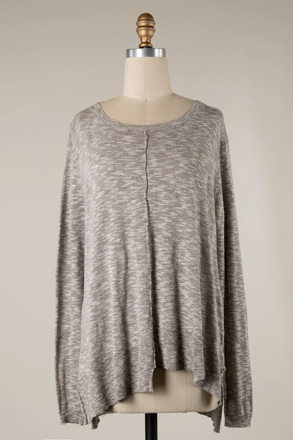 TWO TONED ROUND NECK UNEVEN HEM KNIT SWEATER 1 PACK