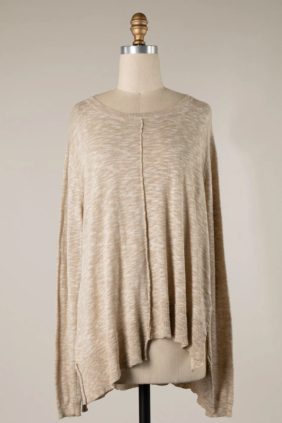 TWO TONED ROUND NECK UNEVEN HEM KNIT SWEATER 1 PACK
