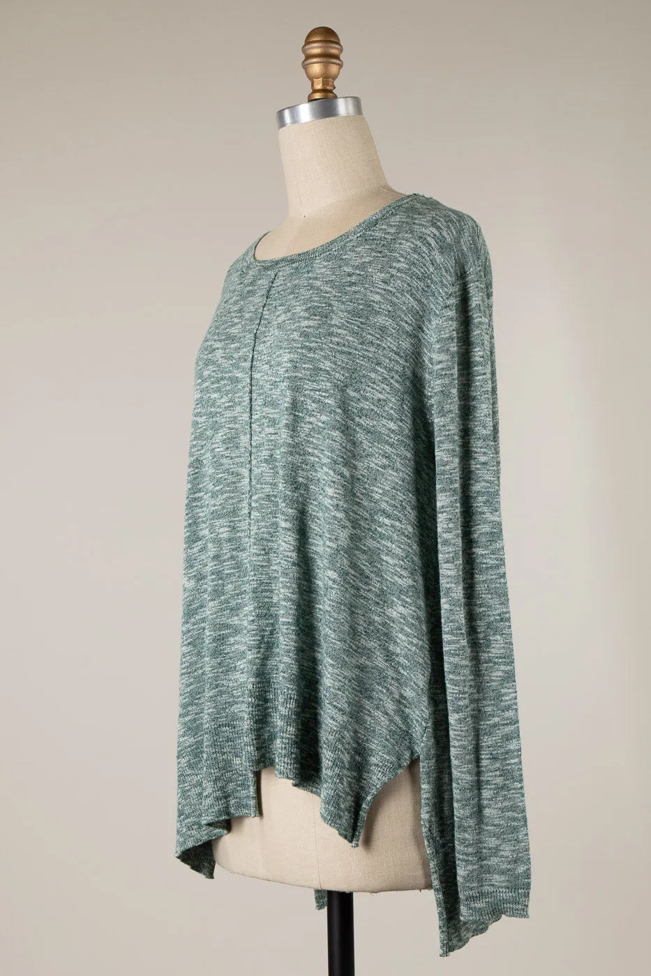 TWO TONED ROUND NECK UNEVEN HEM KNIT SWEATER 1 PACK