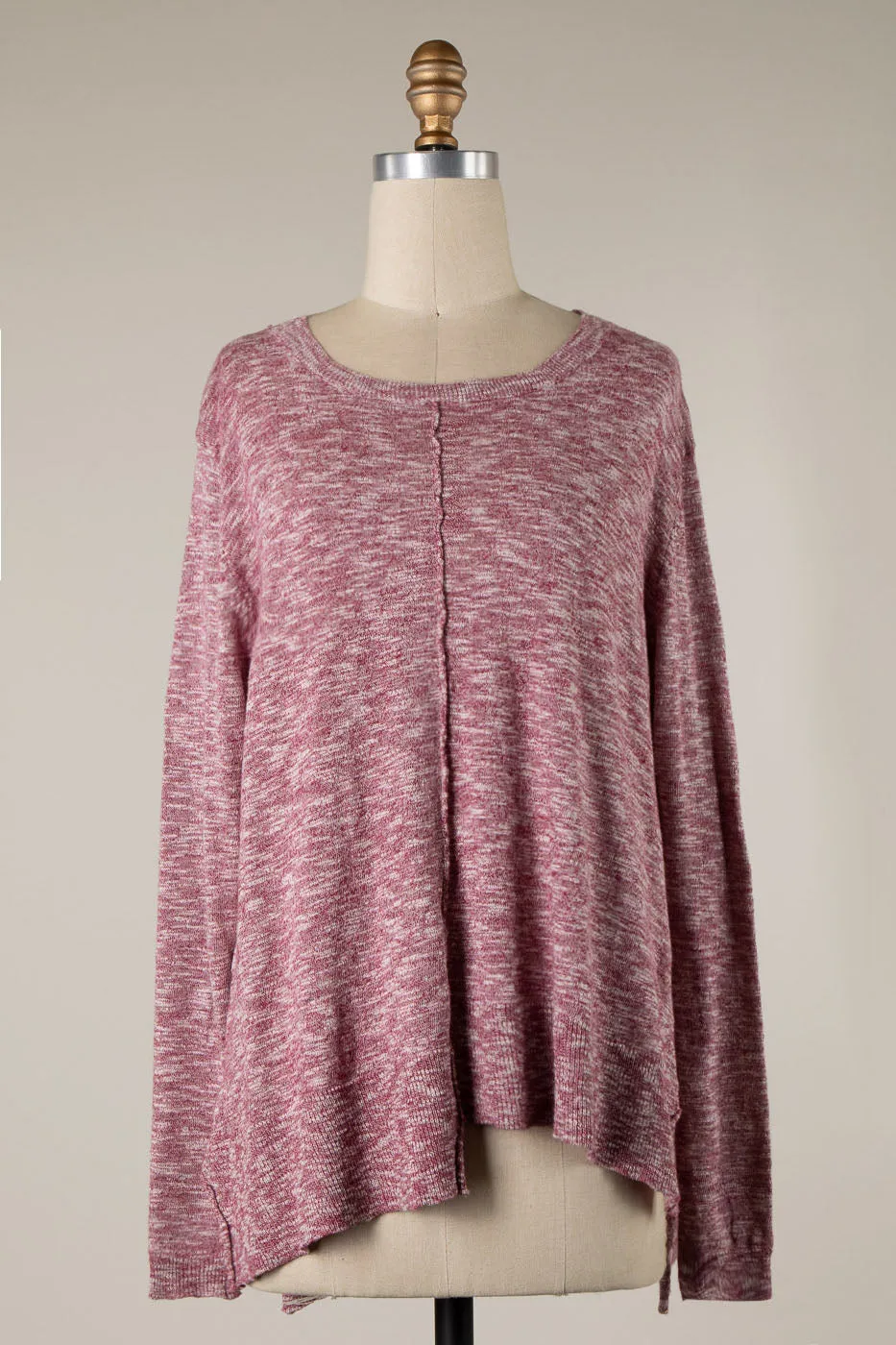 TWO TONED ROUND NECK UNEVEN HEM KNIT SWEATER 1 PACK