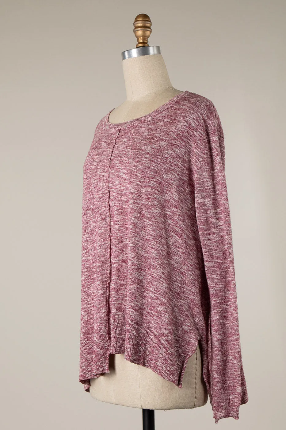 TWO TONED ROUND NECK UNEVEN HEM KNIT SWEATER 1 PACK