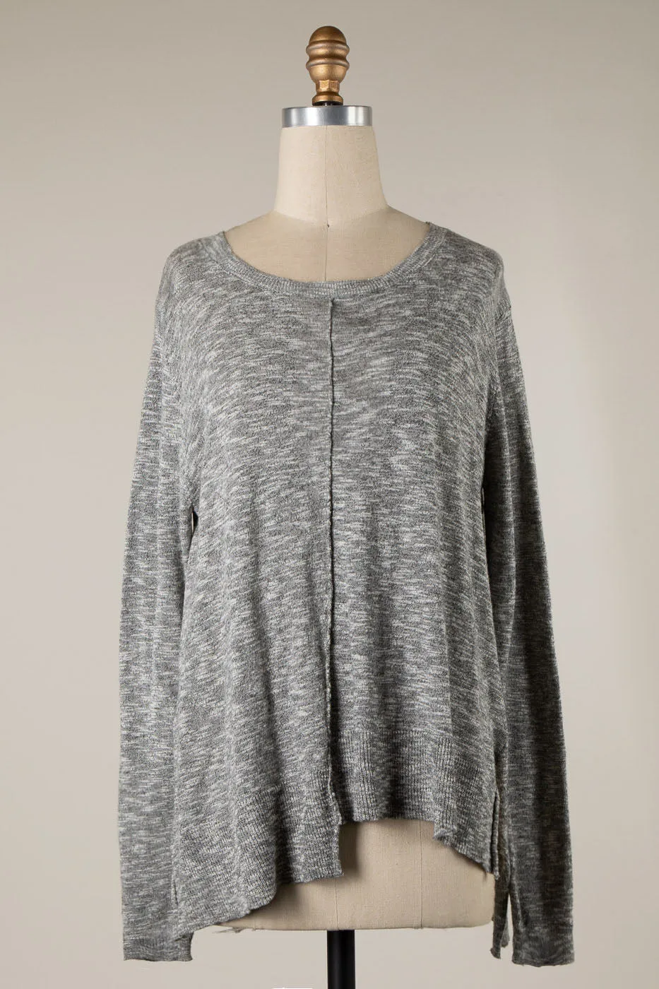 TWO TONED ROUND NECK UNEVEN HEM KNIT SWEATER 1 PACK