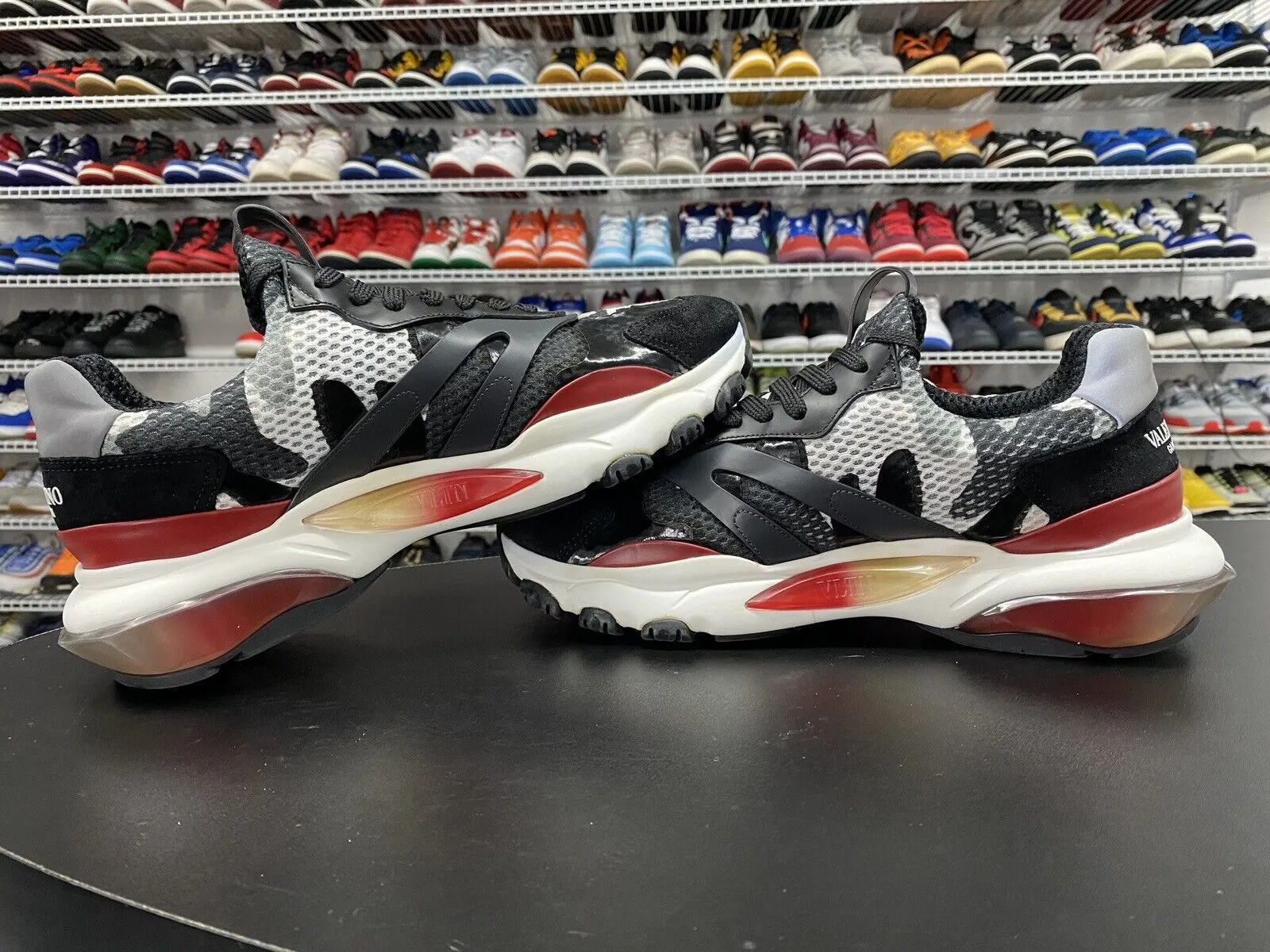 Valentino Garavani VLTN Bounce Camouflage Black Red Sneakers Men's Size 9 US