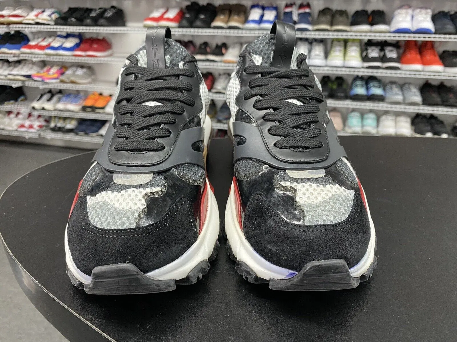 Valentino Garavani VLTN Bounce Camouflage Black Red Sneakers Men's Size 9 US