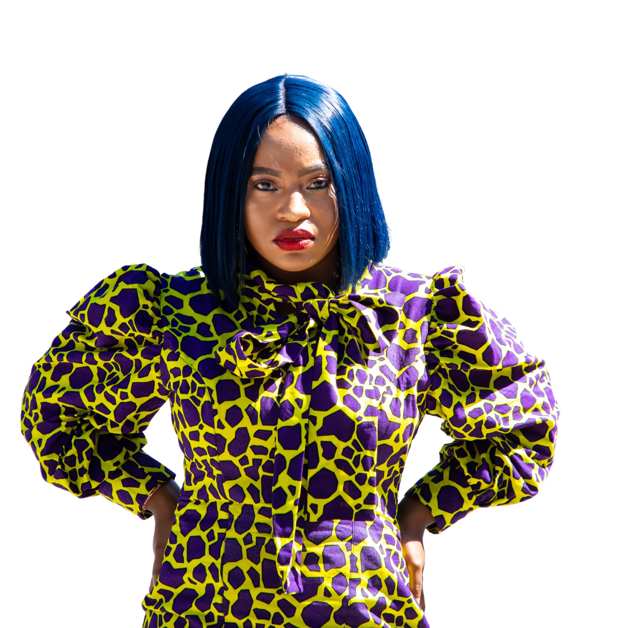 Yellow and Purple puff sleeve Ankara dress