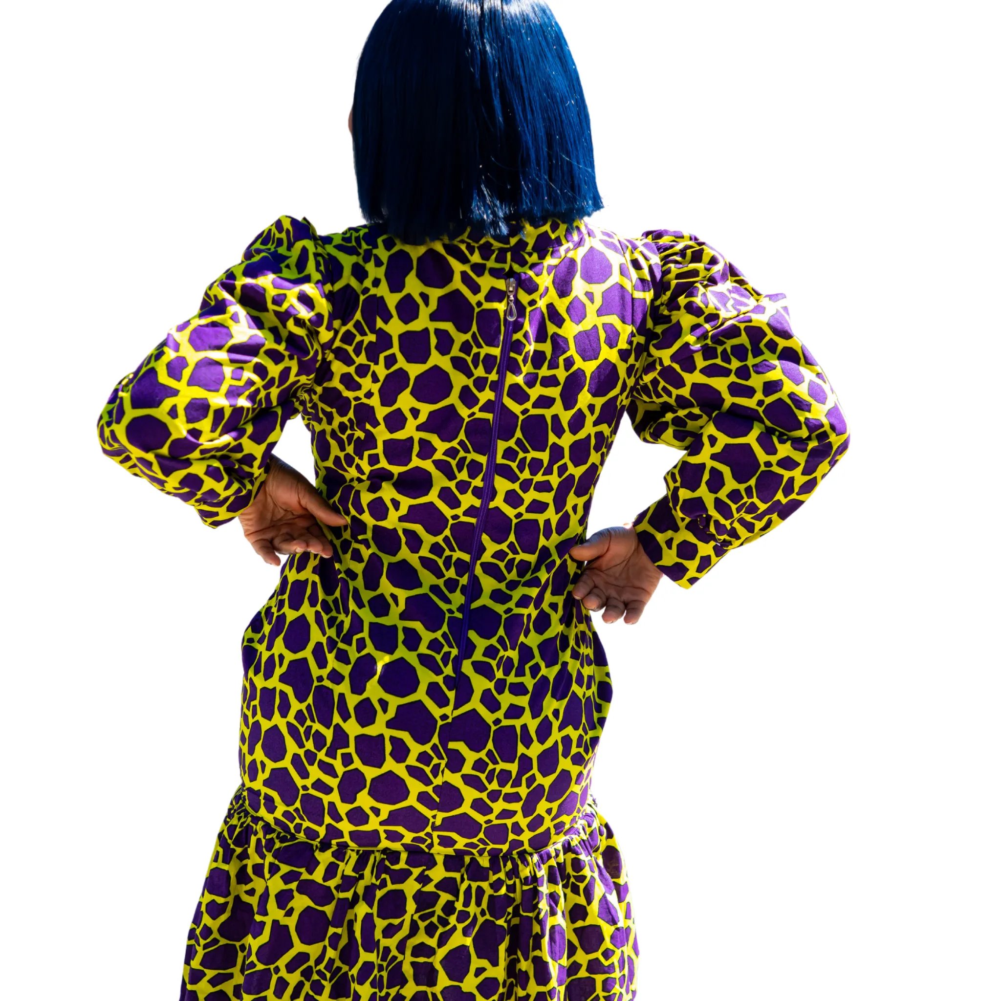 Yellow and Purple puff sleeve Ankara dress