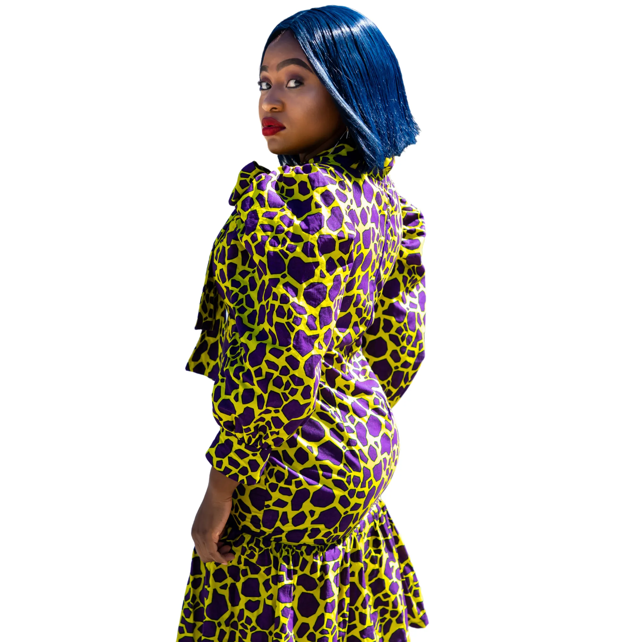 Yellow and Purple puff sleeve Ankara dress